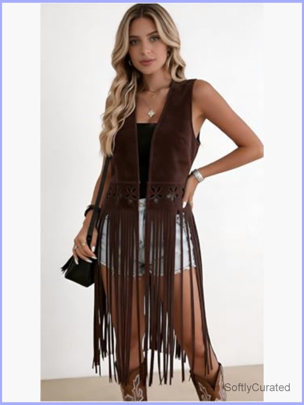 Sleeveless Faux Suede Tassel Vest Open Front Fringe Cardigan Western Cowgirl - Picture 2 of 7